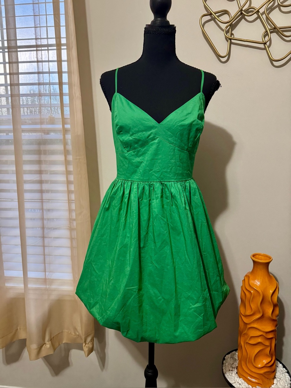 Express Bright Green Spaghetti-Strap Fit & Flare Dress